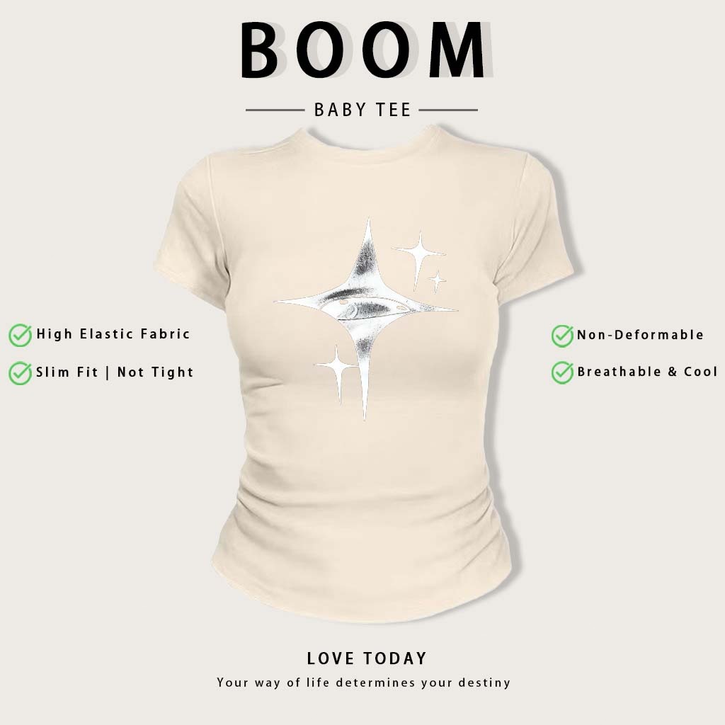 BOOM Áo Baby Tee Nữ Cotton Ôm Body-Áo Thun Ngắn Tay Y2K In Hình PhongCách Mùa Hè, Cổ Tròn Hàng Đầucách hàn quốc phong#07