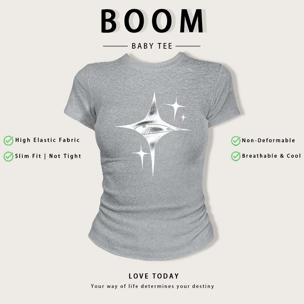 BOOM Áo Baby Tee Nữ Cotton Ôm Body-Áo Thun Ngắn Tay Y2K In Hình PhongCách Mùa Hè, Cổ Tròn Hàng Đầucách hàn quốc phong#07