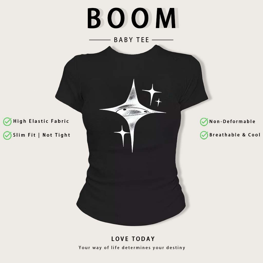 BOOM Áo Baby Tee Nữ Cotton Ôm Body-Áo Thun Ngắn Tay Y2K In Hình PhongCách Mùa Hè, Cổ Tròn Hàng Đầucách hàn quốc phong#07