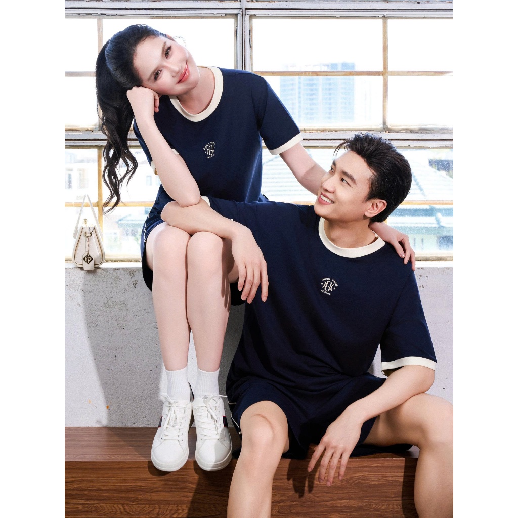 [BST THƠM MÁT] Bộ Quần Áo Nam Nữ GUNO Vải Cotton Thơm Mát Dáng Đùi Ngố Cổ Tròn Phối Màu 26BG20/BB30