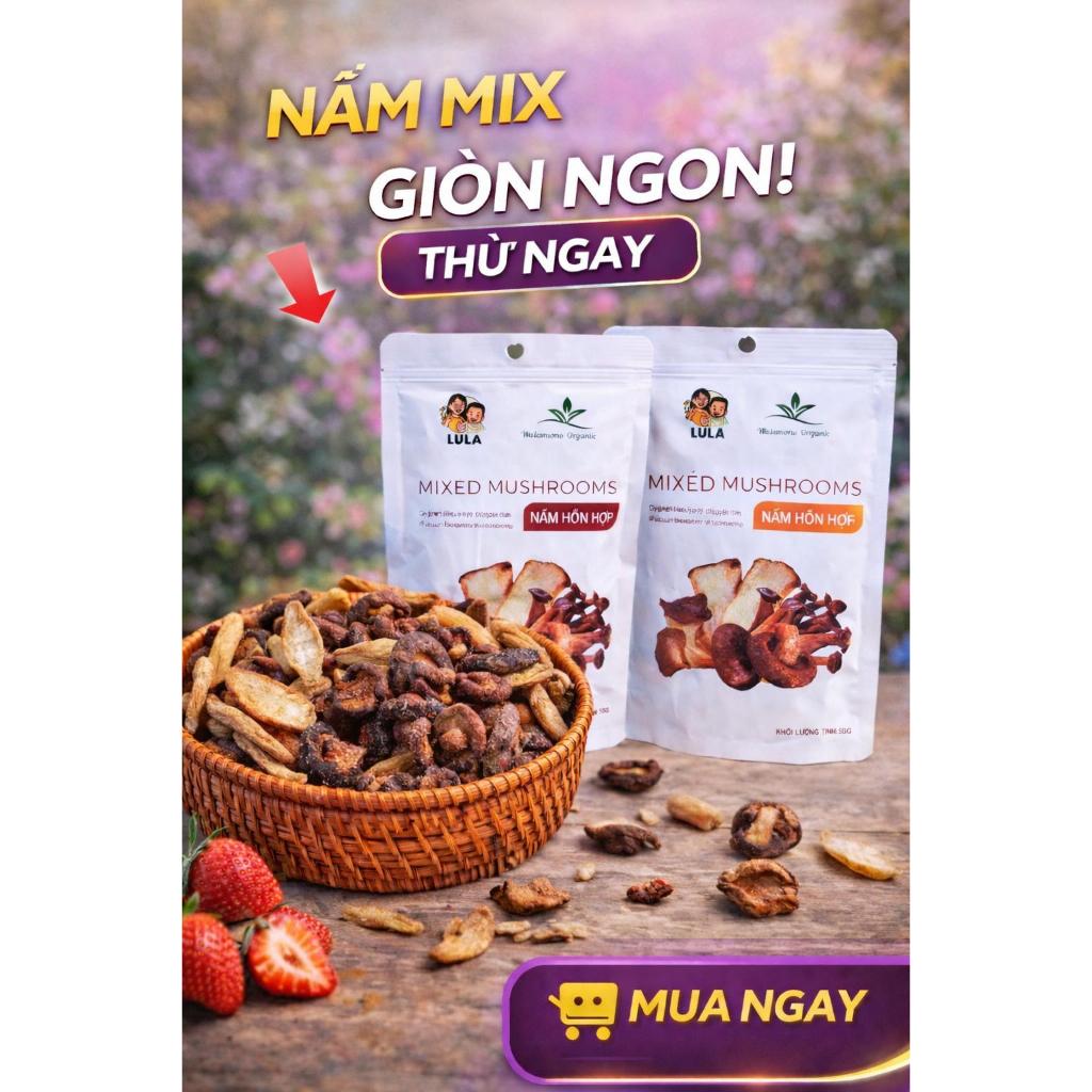Nấm mix sấy giòn Wakamono Organic vị Truffle 55g/gói,  không dầu, ăn vặt healthy giòn rụm, ăn ngon