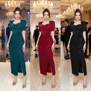 Đầm váy dự tiệc trung niên body cổ vuông kèm bông bụng sang trọng hàng cao cấp