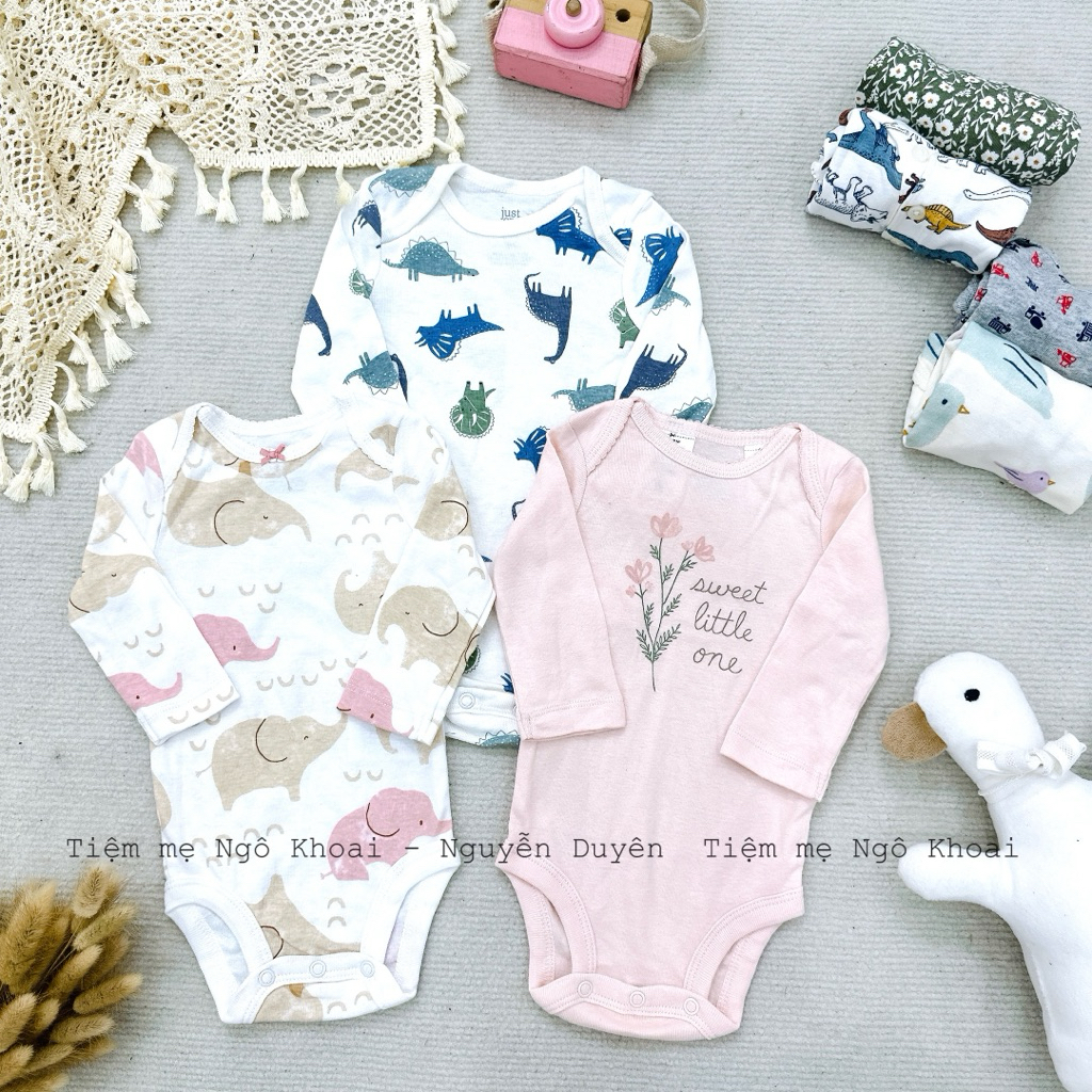 [MD75] 0-3M Body suit dài tay xuất xịn cho bé trai và gái chất liệu cotton mềm mát