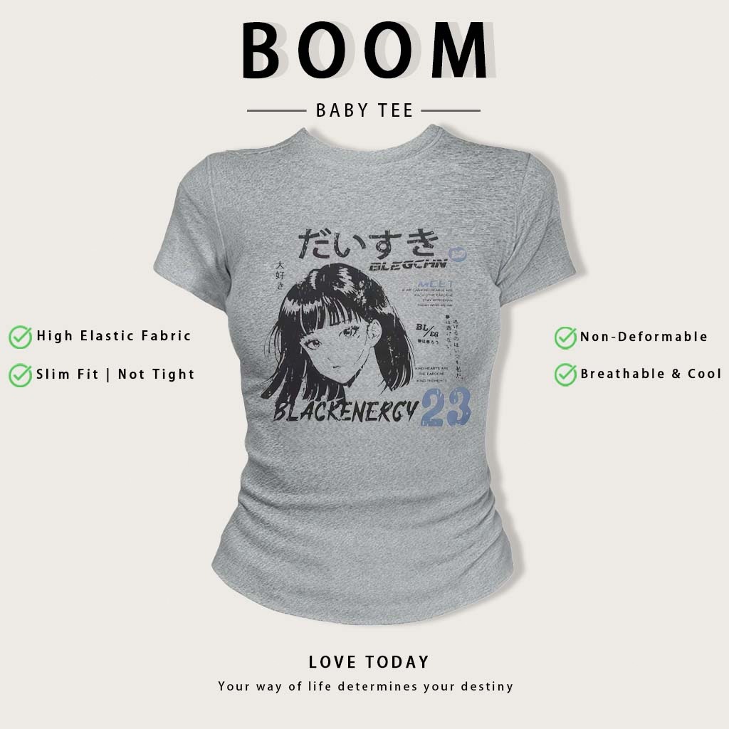 BOOM Áo Baby Tee Nữ Cotton Ôm Body-Áo Thun Ngắn Tay Y2K In Hình PhongCách Mùa Hè, Cổ Tròn Hàng Đầucách hàn quốc phong#08