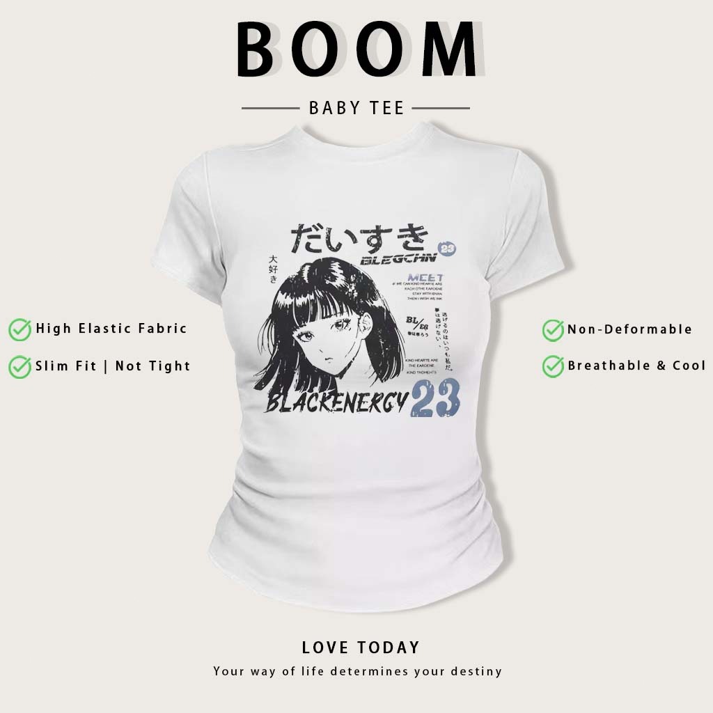 BOOM Áo Baby Tee Nữ Cotton Ôm Body-Áo Thun Ngắn Tay Y2K In Hình PhongCách Mùa Hè, Cổ Tròn Hàng Đầucách hàn quốc phong#08