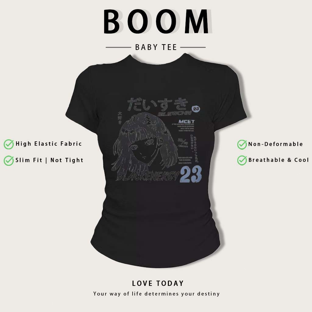 BOOM Áo Baby Tee Nữ Cotton Ôm Body-Áo Thun Ngắn Tay Y2K In Hình PhongCách Mùa Hè, Cổ Tròn Hàng Đầucách hàn quốc phong#08