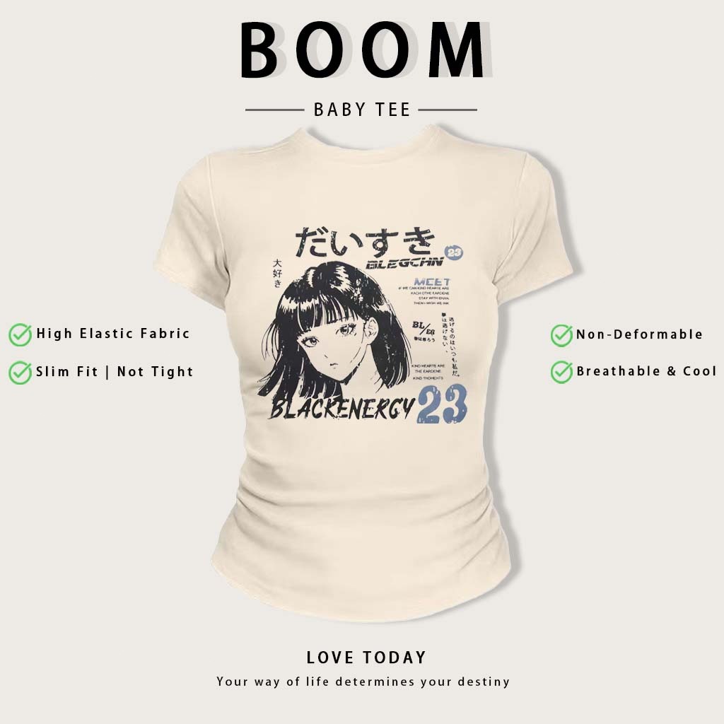 BOOM Áo Baby Tee Nữ Cotton Ôm Body-Áo Thun Ngắn Tay Y2K In Hình PhongCách Mùa Hè, Cổ Tròn Hàng Đầucách hàn quốc phong#08