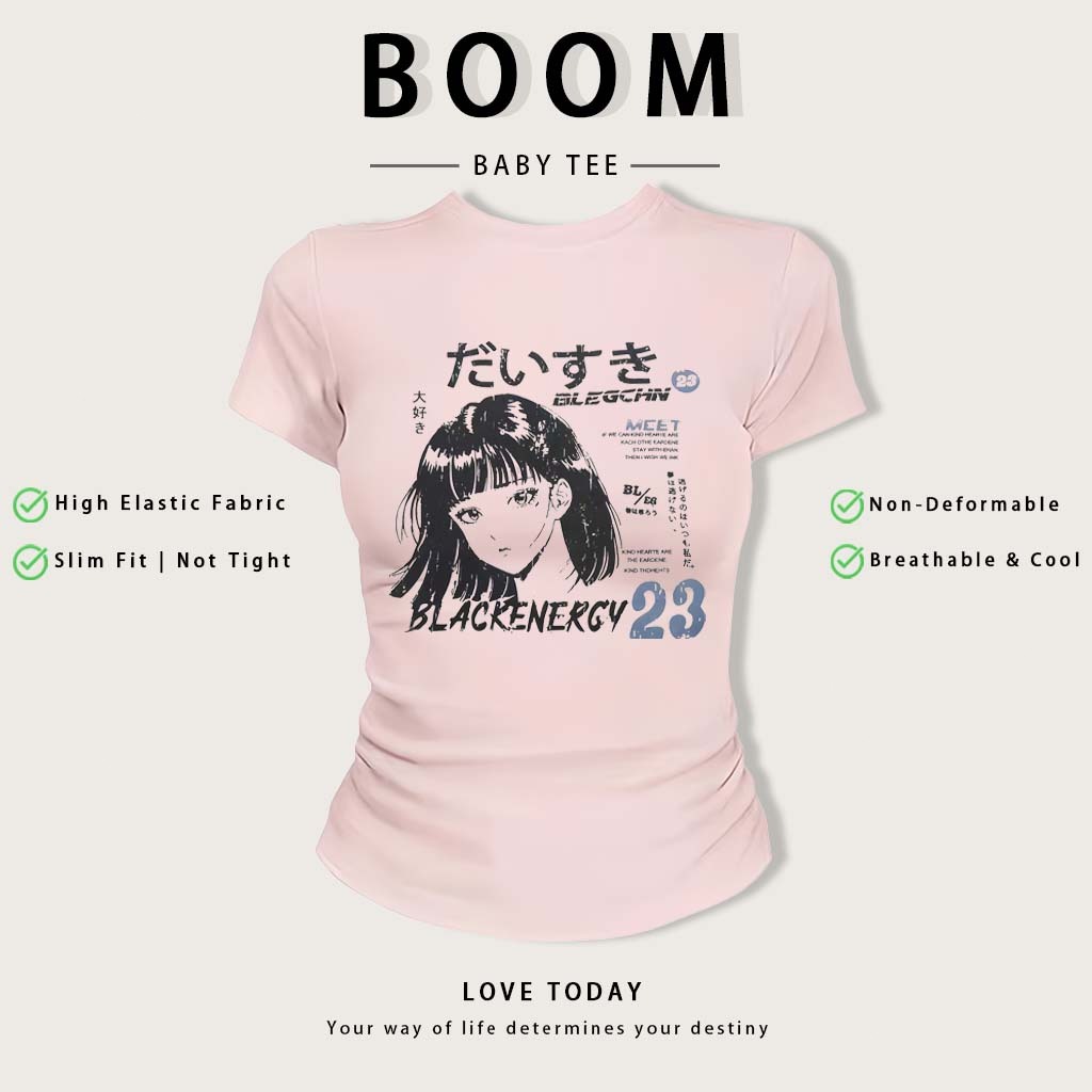 BOOM Áo Baby Tee Nữ Cotton Ôm Body-Áo Thun Ngắn Tay Y2K In Hình PhongCách Mùa Hè, Cổ Tròn Hàng Đầucách hàn quốc phong#08
