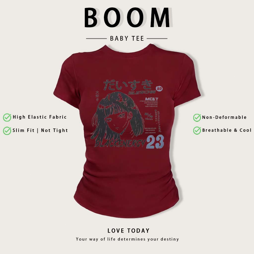 BOOM Áo Baby Tee Nữ Cotton Ôm Body-Áo Thun Ngắn Tay Y2K In Hình PhongCách Mùa Hè, Cổ Tròn Hàng Đầucách hàn quốc phong#08