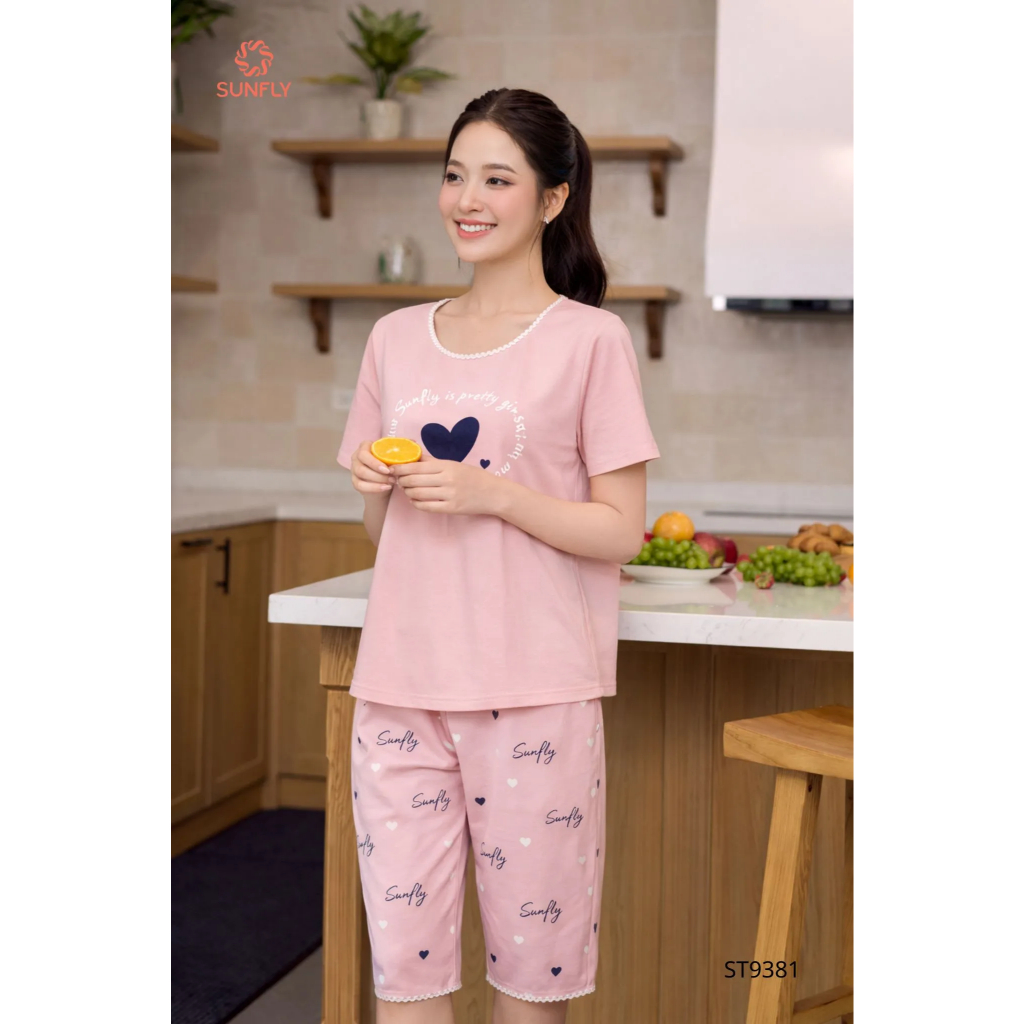 ST9381 Đồ bộ mặc nhà nữ cotton áo cộc quần ngố