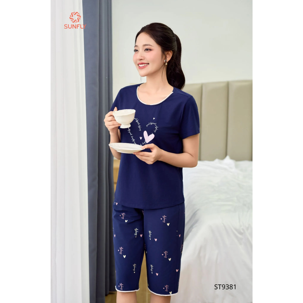 ST9381 Đồ bộ mặc nhà nữ cotton áo cộc quần ngố