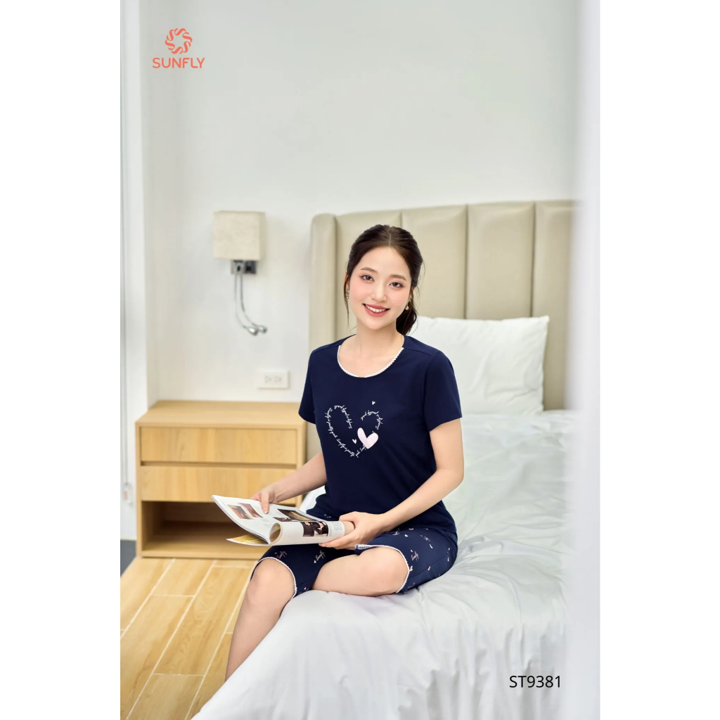 ST9381 Đồ bộ mặc nhà nữ cotton áo cộc quần ngố