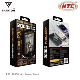 Pin Dự Phòng PHANTOM P31 20000mAh tích hợp 3 cổng 3 cáp - hỗ trợ QC 22.5 và PD 20W - Phụ Kiện Nhất Tín