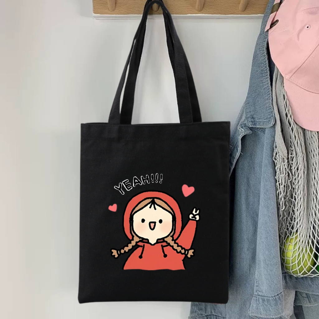 Túi vải tote hình cô gái hot trend khóa kéo, ngăn phụ thời trang túi tote dễ thương đựng vừa A4 35x40cm tota0312