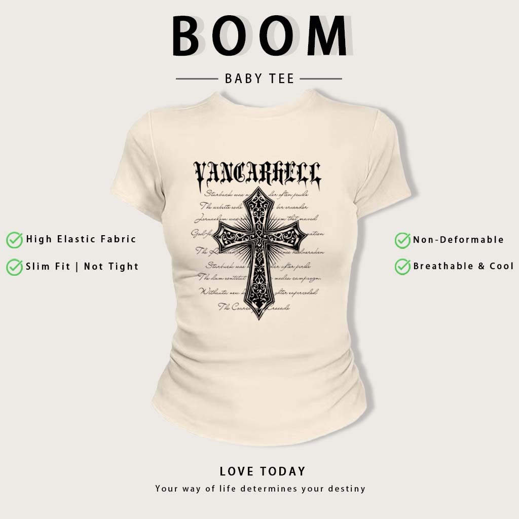 BOOM Áo Baby Tee Nữ Cotton Ôm Body-Áo Thun Ngắn Tay Y2K In Hình PhongCách Mùa Hè, Cổ Tròn Hàng Đầucách hàn quốc phong#09