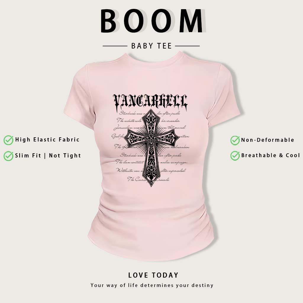 BOOM Áo Baby Tee Nữ Cotton Ôm Body-Áo Thun Ngắn Tay Y2K In Hình PhongCách Mùa Hè, Cổ Tròn Hàng Đầucách hàn quốc phong#09