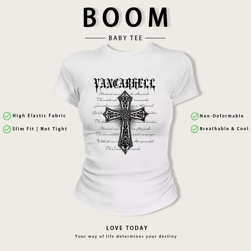 BOOM Áo Baby Tee Nữ Cotton Ôm Body-Áo Thun Ngắn Tay Y2K In Hình PhongCách Mùa Hè, Cổ Tròn Hàng Đầucách hàn quốc phong#09