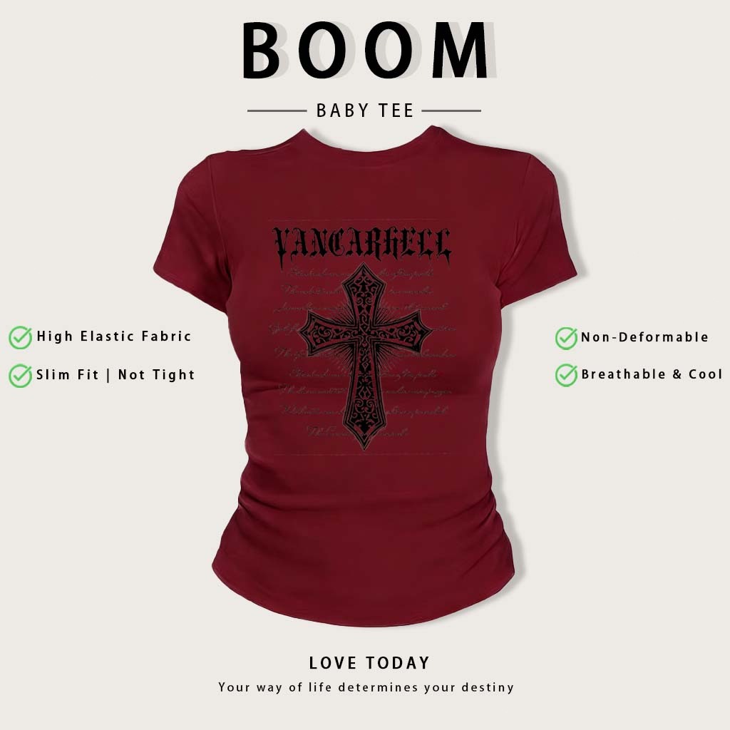 BOOM Áo Baby Tee Nữ Cotton Ôm Body-Áo Thun Ngắn Tay Y2K In Hình PhongCách Mùa Hè, Cổ Tròn Hàng Đầucách hàn quốc phong#09