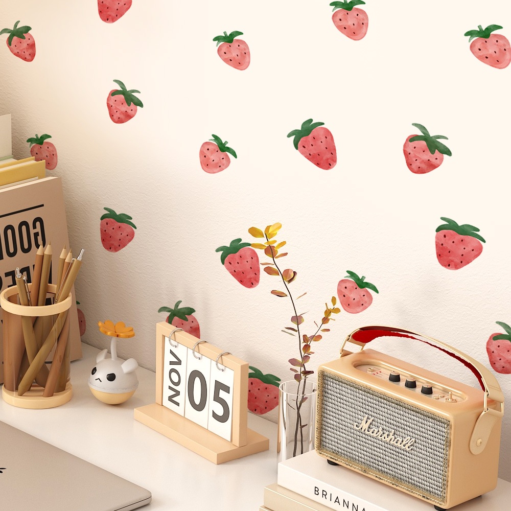Sticker Decal Dán Tường Quả Dâu Tây Có Keo Sẵn - Trang Trí Cửa Kính - Decor Quán Cafe - Phòng Ngủ