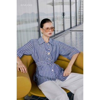 Áo sơ mi nữ kiểu HAGOO công sở cao cấp chất liệu linen thiết kế kẻ sọc phong cách trẻ trung thanh lịch [A8133]
