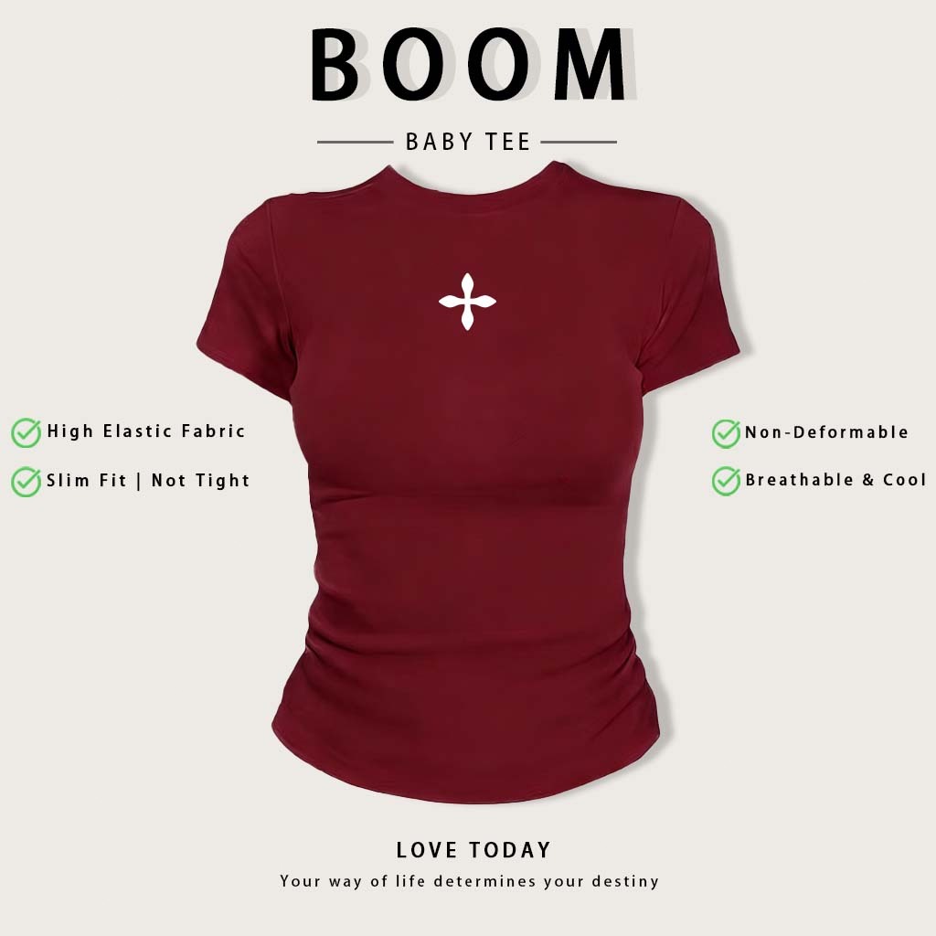 BOOM Áo Baby Tee Nữ Cotton Ôm Body-Áo Thun Ngắn Tay Y2K In Hình PhongCách Mùa Hè, Cổ Tròn Hàng Đầucách hàn quốc phong#10