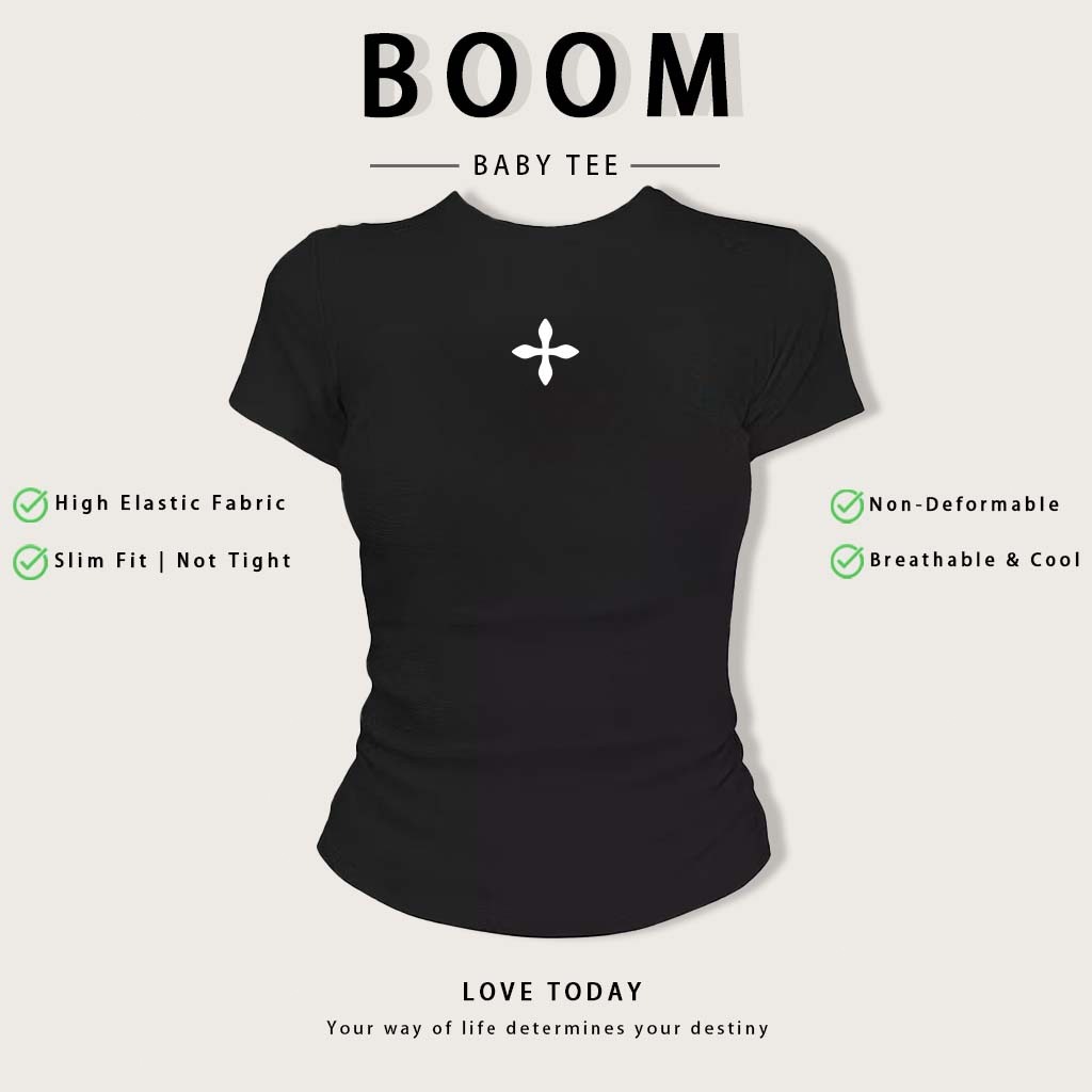 BOOM Áo Baby Tee Nữ Cotton Ôm Body-Áo Thun Ngắn Tay Y2K In Hình PhongCách Mùa Hè, Cổ Tròn Hàng Đầucách hàn quốc phong#10