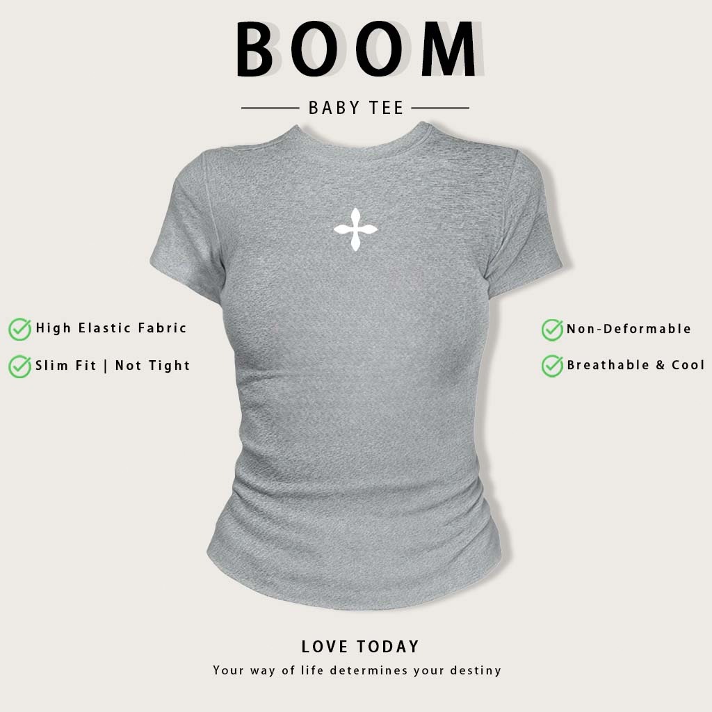 BOOM Áo Baby Tee Nữ Cotton Ôm Body-Áo Thun Ngắn Tay Y2K In Hình PhongCách Mùa Hè, Cổ Tròn Hàng Đầucách hàn quốc phong#10