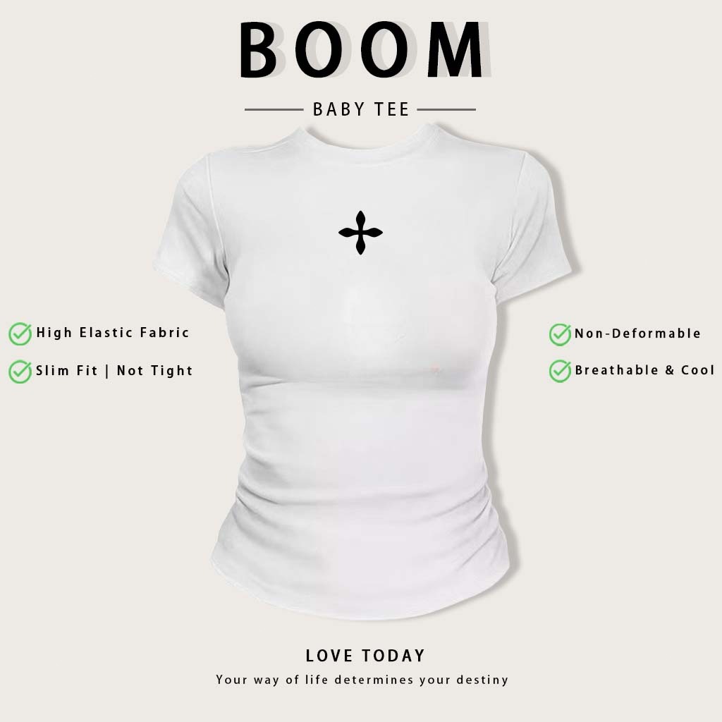 BOOM Áo Baby Tee Nữ Cotton Ôm Body-Áo Thun Ngắn Tay Y2K In Hình PhongCách Mùa Hè, Cổ Tròn Hàng Đầucách hàn quốc phong#10