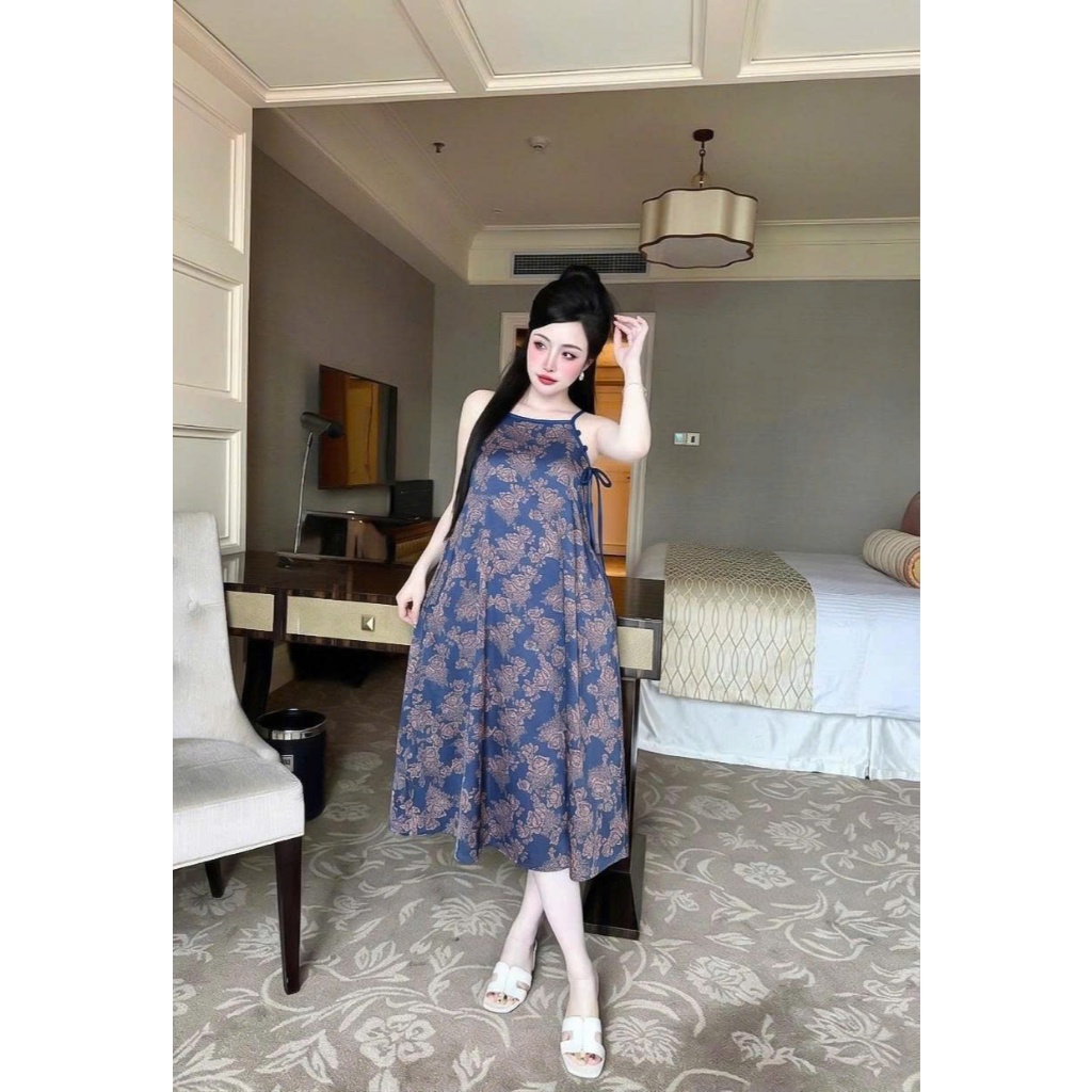 Đầm ngủ hai dây nữ Vy Linh chất liệu gấm họa tiết hoa lá (TÙY LÔ) xinh xắn thoáng mát, mềm mại S1324