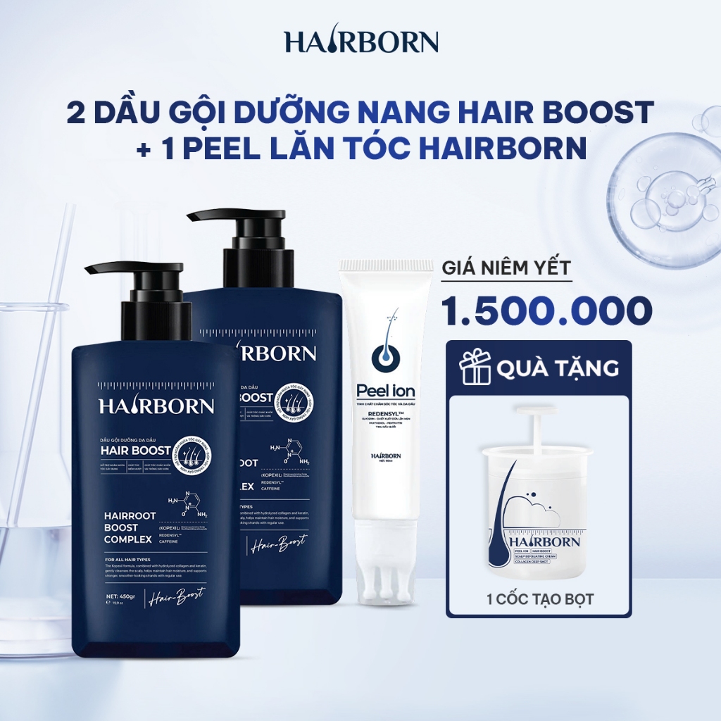 Combo Chăm Sóc Tóc Gồm 1 Lăn Tóc 60g và 2 chai Dầu Gội Hairboost 450g/chai, dưỡng tóc và da đầu