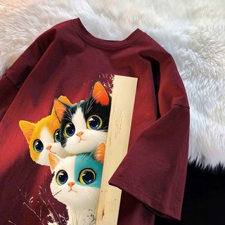 Áo Phông Thun Nam Nữ KONOVA Unisex Chất liệu Cotton In Hình 3 Con Mèo