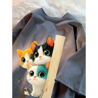 Áo Phông Thun Nam Nữ KONOVA Unisex Chất liệu Cotton In Hình 3 Con Mèo