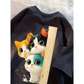 Áo Phông Thun Nam Nữ KONOVA Unisex Chất liệu Cotton In Hình 3 Con Mèo