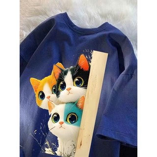 Áo Phông Thun Nam Nữ KONOVA Unisex Chất liệu Cotton In Hình 3 Con Mèo