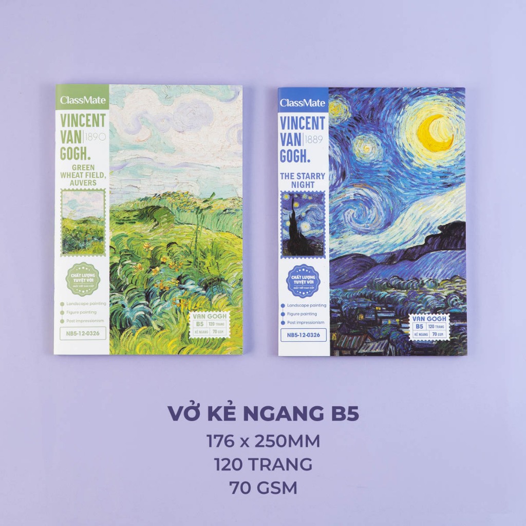 Vở Kẻ Ngang Van Gogh ClassMate Vở 120 Trang B5 Vở Viết 70gsm Ghi Chép, Viết Bài, Bìa Chống Nước NB5-12-0326