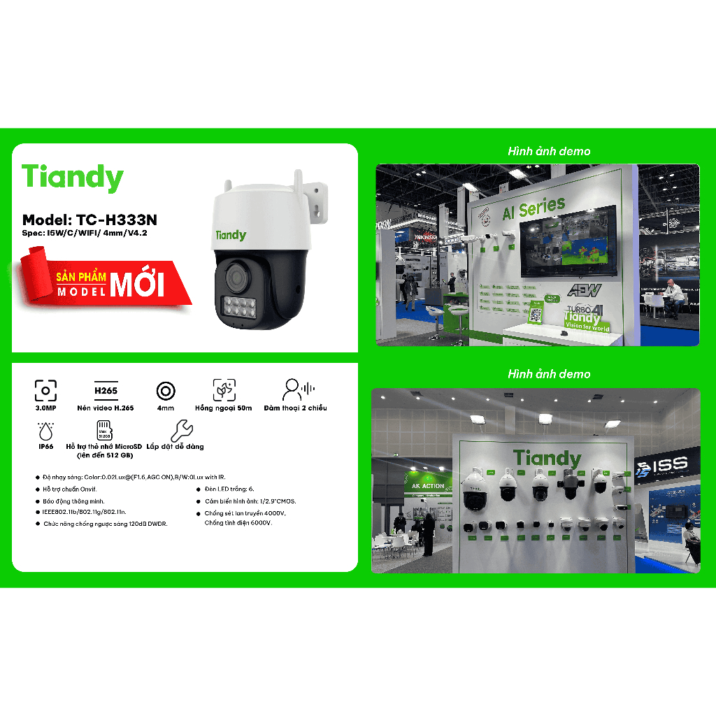 Camera Tiandy TC-H333N 3MP Quay Quét Ngoài Trời Chính hãng