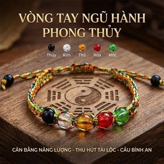Dây Đeo Tay Kết Thủ Công Đính Hạt Ngũ Hành Vòng Tay Chỉ Đỏ May Mắn Phụ Kiện Trang Sức Phong Thủy Bình An Mang Lại Tài Lộ