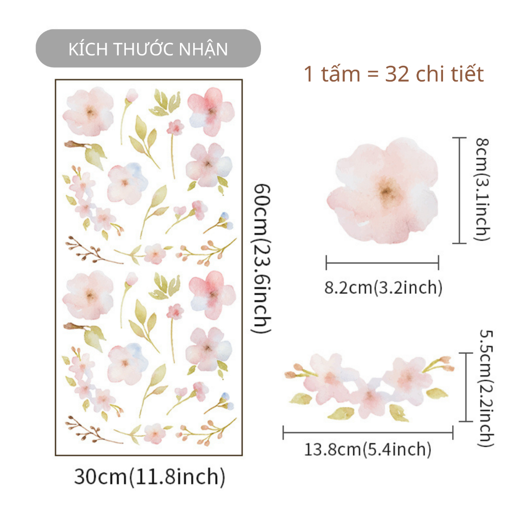 Sticker Decal Dán Tường Mẫu Hoa Nhí 10 Có Keo Sẵn - Trang Trí Cửa Kính - Decor Quán Cafe - Phòng Ngủ
