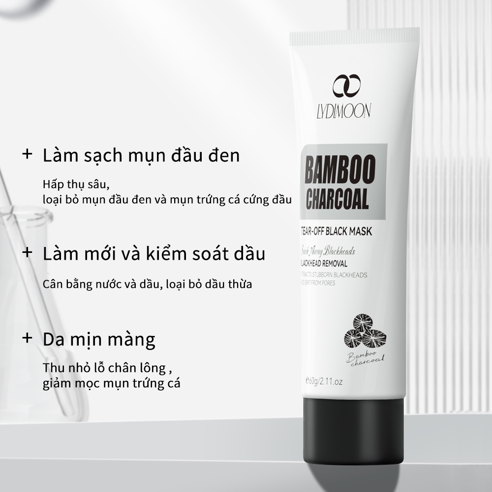 Mặt nạ lột than tre đen LYDIMOON 60g loại bỏ mụn đầu đen se khít lỗ chân lông Mặt nạ dịu nhẹ thanh lọc