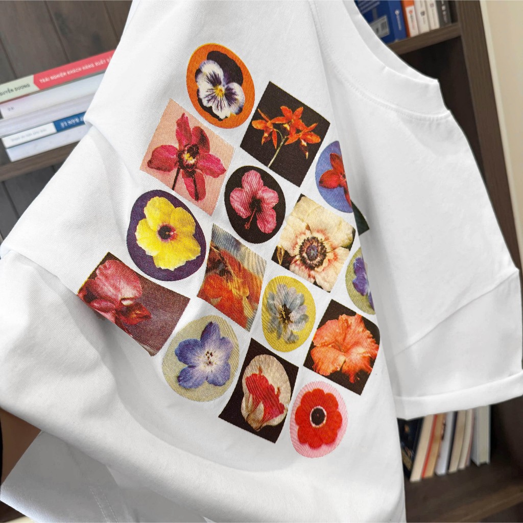 Áo Thun Boxi Ô Hoa Trắng Năng Động, Chất Cotton Mềm Mịn, Có Kèm Hình Thật.