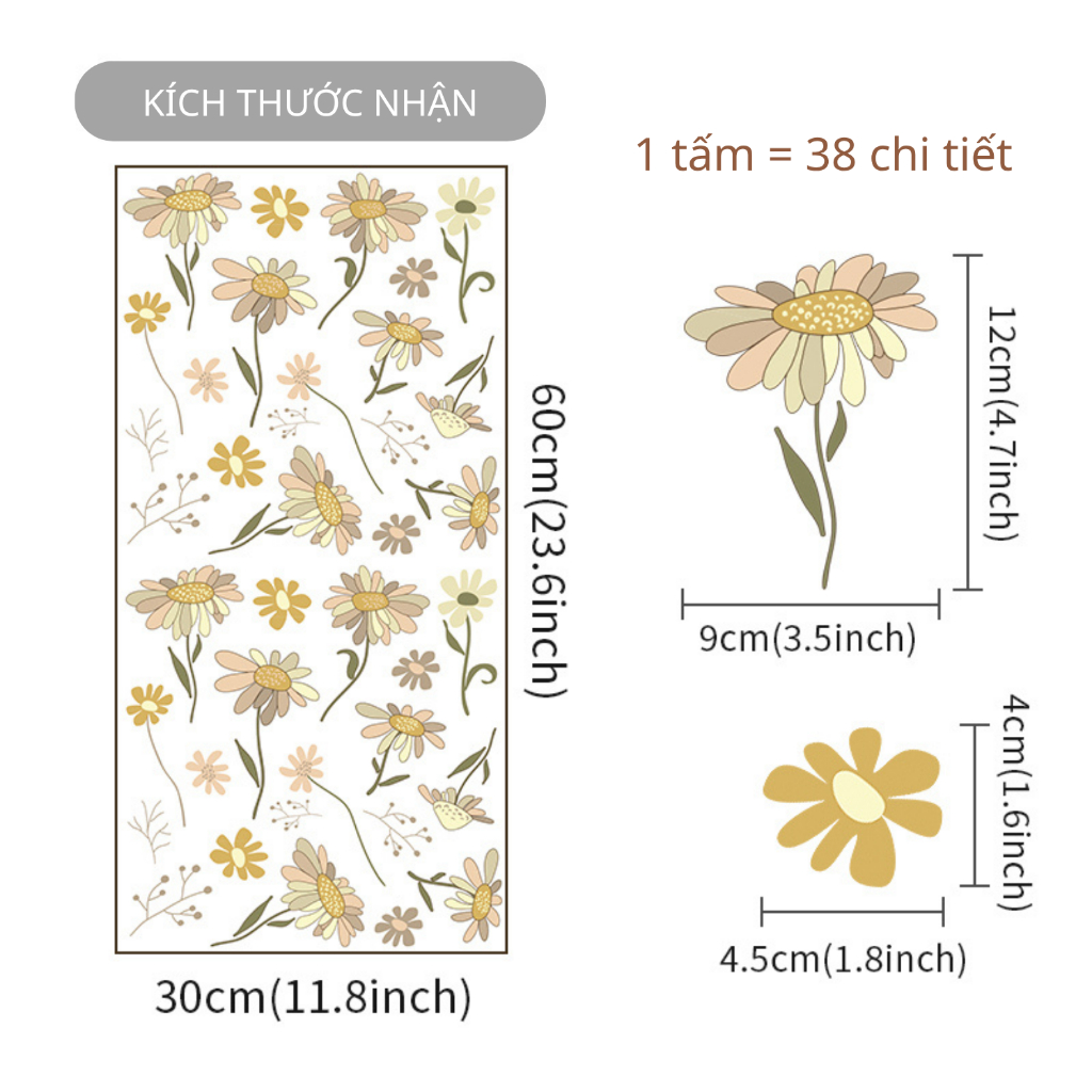 Sticker Decal Dán Tường Mẫu Hoa Nhí 15 Có Keo Sẵn - Trang Trí Cửa Kính - Decor Quán Cafe - Phòng Ngủ