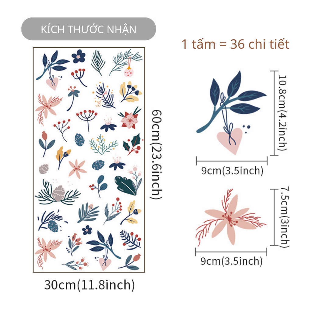 Sticker Decal Dán Tường Mẫu Hoa Nhí 16 Có Keo Sẵn - Trang Trí Cửa Kính - Decor Quán Cafe - Phòng Ngủ