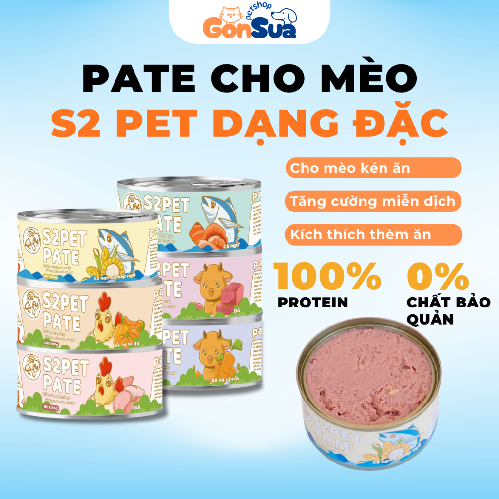 Pate Mèo S2Pet, Neeka Dạng Mousse & Gravy Lon 85g, Pate S2Pet Mèo Dạng Đặc Và Sốt