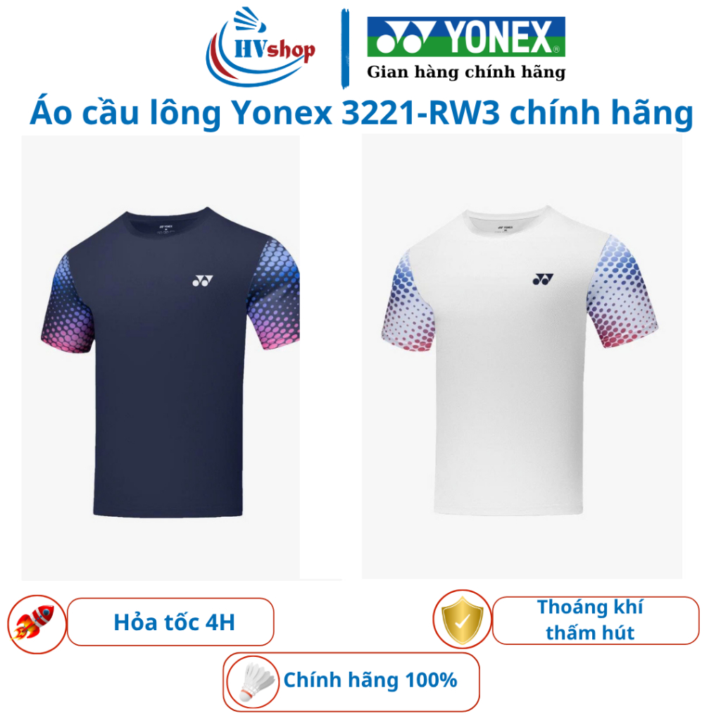 Áo cầu lông Yonex chính hãng 3221-RW3, thoáng khí, thấm hút mồ hôi tốt - HVShop