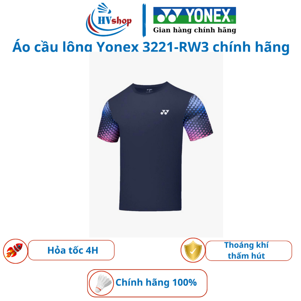 Áo cầu lông Yonex chính hãng 3221-RW3, thoáng khí, thấm hút mồ hôi tốt - HVShop