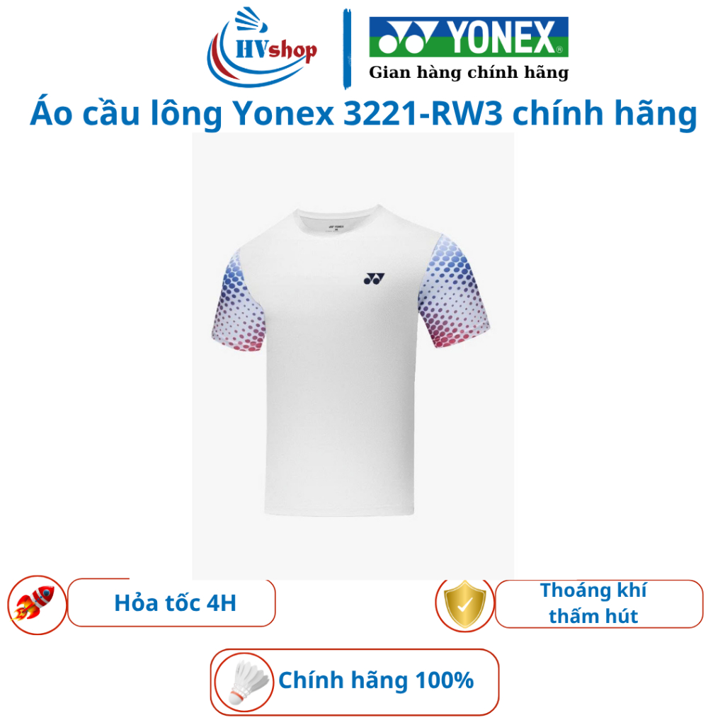 Áo cầu lông Yonex chính hãng 3221-RW3, thoáng khí, thấm hút mồ hôi tốt - HVShop