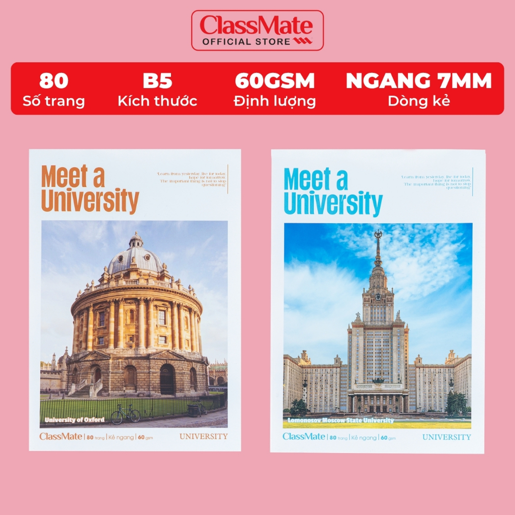 Vở Kẻ Ngang 80 Trang Classmate Quyển Vở B5, 60gsm Bìa Đại Học Chống Nước Tập Sinh Viên Ghi Chép NB5-08-0334