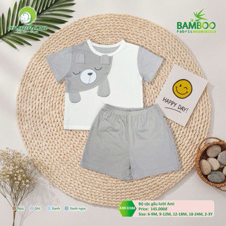 Bộ cộc tay gấu vắt vai Ami Anminaza Vải Sợi Tre Petit Thấm Hút Thoáng Mát - Hàng Chính Hãng  AMI0386
