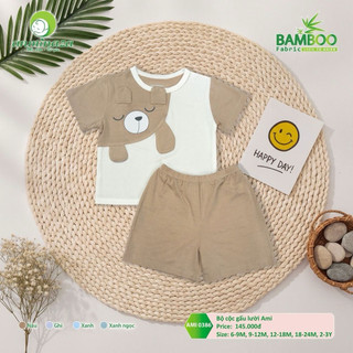 Bộ cộc tay gấu vắt vai Ami Anminaza Vải Sợi Tre Petit Thấm Hút Thoáng Mát - Hàng Chính Hãng  AMI0386