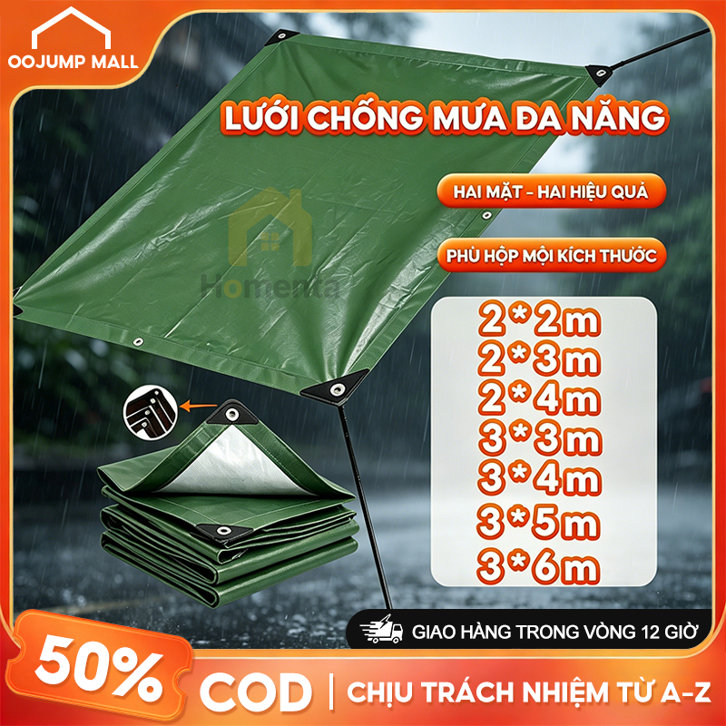 Bạt Che Nắng Mưa Ngoài Trời Đa Năng Cao Cấp Nhựa PE Phủ Nano Chống Thấm Kèm Móc May Viền Đóng Khoen